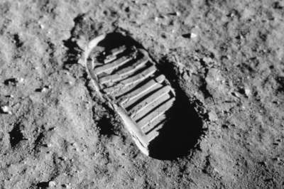 From NASA, a close up view of an astronaut's bootprint in the lunar soil from the Apollo 11 mission.